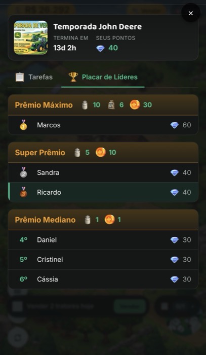 Ranking do Cadumi com recompensas por faixa de colocação